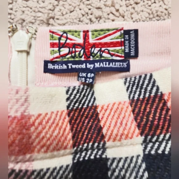 Boden Womens 100% Wool Skirt British Tweed Pink Blue Plaid Size 2 Petite - Picture 3 of 5